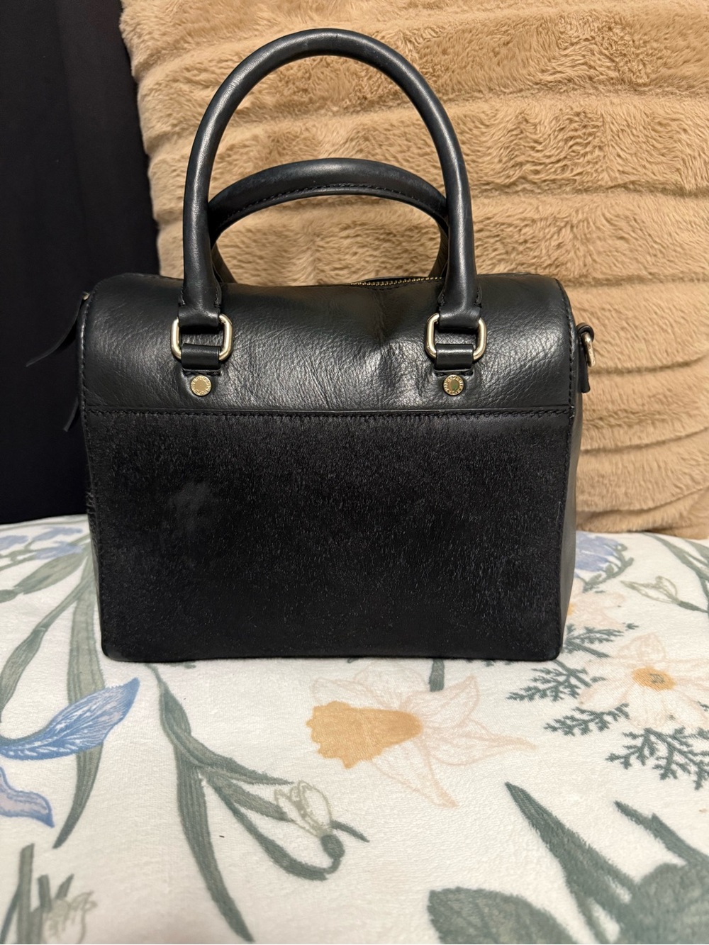 Danier Black Leather & Genuine Calf Hair Satchel / Crossbody Bag - Picture 2 of 5
